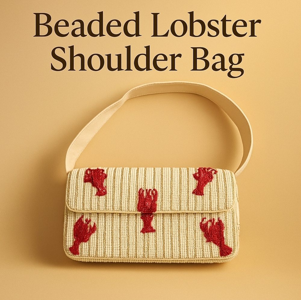 Beaded Lobster Shoulder Bag - Sequin Summer Beach Clutch (NWT)